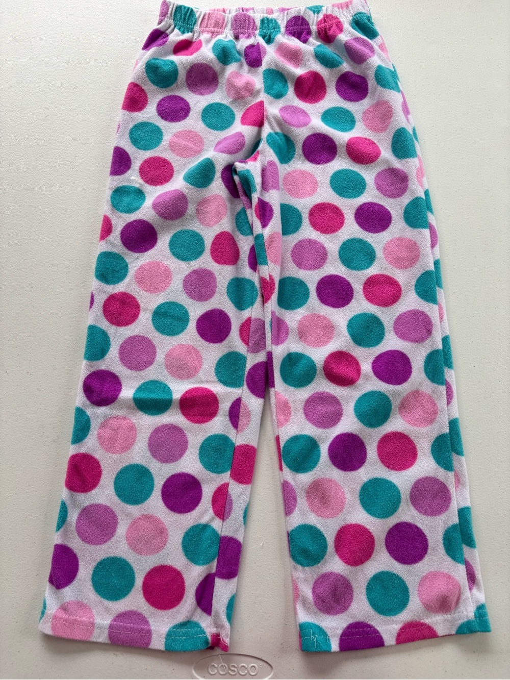 Kids Polka Dot Fleece Pajama Pants - White with Pink, Teal, Purple Dots